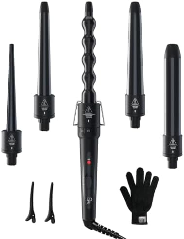 Ohuhu 5 in 1 Curling Wand Set, 0.35"-1.25" Interchangeable Ceramic Barrels by Ohuhu