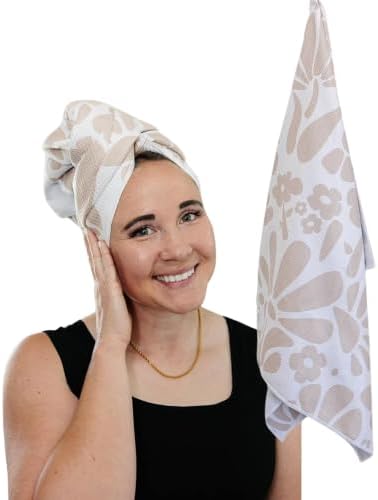 New Microfiber Hair Towel Collection – Dune Bloom Quick Dry Hair Towel Wrap for Women – Anti-Frizz Microfiber Hair Turban for Long, Curly & Thick Hair with Large Loop Closure by BlairCo