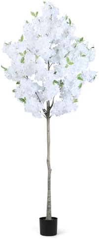 Artificial Cherry Blossom Tree Fake Plants Faux White Sakura Flowers, 6FT by OUSHENG