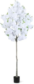Artificial Cherry Blossom Tree Fake Plants Faux White Sakura Flowers, 6FT by OUSHENG