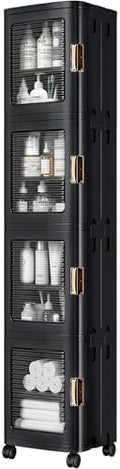 VECELO 4-Tier Narrow Storage Cabinet with Wheels, Black by VECELO