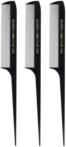 Allegro Combs 441 Rat Tail Combs Braiding Parting Fine Teeth Rattail Set For Hair Styling For Hair Coloring 3 Units (Black) by AllegroCombs