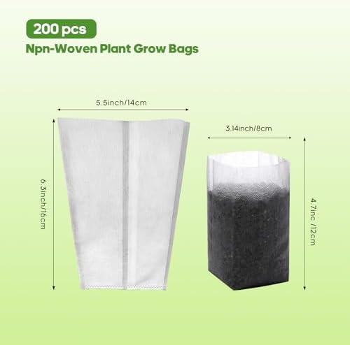 Plant Grow Bags 5.5"x6.3"200pcs Biodegradable Planting Bags Seed Starter Pots Non-Woven Seedling Nursery Pots Home Garden Supply for Vegetable Flower Fruit Tree - Image 4