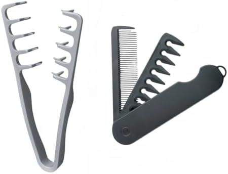 Voluminous wide-toothed hair comb Travel folding design Wide fine-toothed dual-purpose set Men's fluffy texture, ABS plastic with textured grip by Unknown
