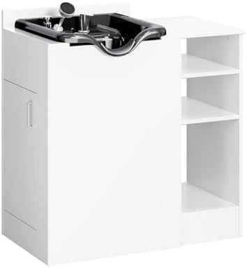 OmySalon Shampoo Bowl with Cabinet, Portable Salon Hair Washing Station with Adjustable Shelf, UPC Certified Faucet, Freestanding Backwash Sink for Barber, Beauty Salon, Spa, White by OmySalon