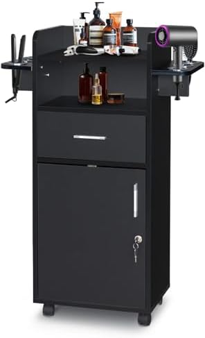 Hair Salon Storage Cart with Locable Wheels & 3 Hair Dryer Holders & 4 Drawers & Lock & 2 Keys, Rolling Salon Cart for Hair Stylist, Hairdresser, Beauty (Black - B) by Unknown
