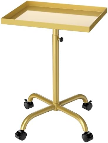 Salon Tray Cart Tattoo Tray Rolling Cart, Service Rolling Tray, Height Adjustable Styling Tray, Storage Tray Trolley for Beauty Salon Clinic Spa (Champagne Gold) by JOSTZHXIN