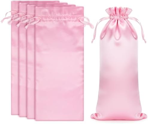 4 Pcs Satin Wig Bags with Drawstring Pink Wig Storage Bags for Wigs and Hair Extension Tools (13.5x9.8 Inch) by Unknown