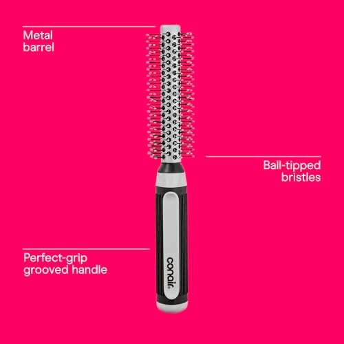 Conair Round Brush, Grip & Style, Metal, Nylon Bristle, Grey - Image 3