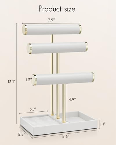 VLANDO Jewelry Organizer, 3 Tier Jewelry Bracelet Necklace Holder with Tray - Image 2
