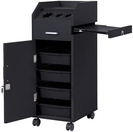 Winado Salon Trolley Cart with 4 Trays, 3 Hair Dryer Holders, Black by Winado