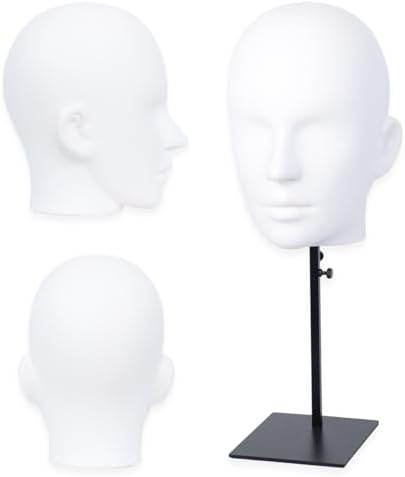 Mannequin Wig Head with Adjustable Stand – Wig Display Head for Wigs, Hats, Caps, Headdress, Salon Styling or Home Display 22.83" Circumference Head (White) by Unknown