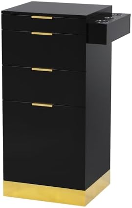 OmySalon Salon Stations for Hair Stylist, Barber Station with Storage Cabinet & Drawers & Hair Dryer Holders, Modern Beauty Salon Spa Equipment for Barbershop, Black by OmySalon