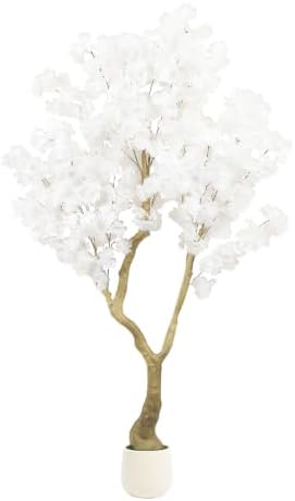 White Artificial Cherry Blossom Tree 5FT with Sturdy White Planter by Anbeser