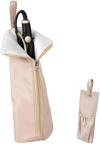 Heat-Proof Travel Pouch for Straighteners and Curling Wand, Waterproof Hanging Organizer with Zipper Closure, Salon Tools Bag with Extra Storage Pocket and Snap Strap (Khaki) by DODAMOUR