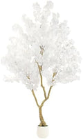 White Artificial Cherry Blossom Tree 7FT with Sturdy White Planter by Anbeser