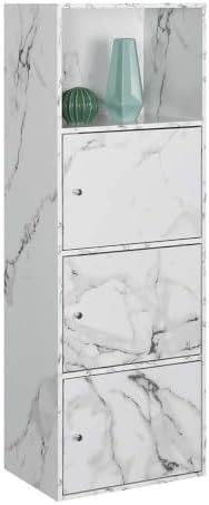 Xtra Storage 3 Door Cabinet in White Faux Marble Wood Finish - Image 4