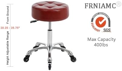 Rolling Salon Stool with Wider Round Seat- Height Adjustable Heavy-Duty Chair with Wheels for Salon Esthetician and Home Office Use, Cinnamon Red, Ivory - Image 4