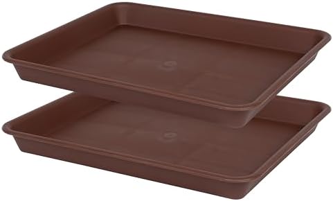 VUWEZ Rectangle Plant Tray, Plant Drip Tray, Plant Pot Saucers, Plant Germination Trays, Plant Saucers, 11'' x 9'' x 1.2'' (2 pack), Chocolate by VUWEZ