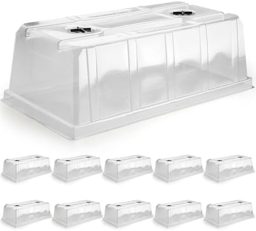 RooTrimmer 10 Pack 6.3" Tall Humidity Domes for 1020 Trays, Extra Strength Seed Starter Covers with 2 Adjustable Vents, Clear Plastic Propagation Cloning Lids for Germination & Microgreens, BPA-Free by RooTrimmer