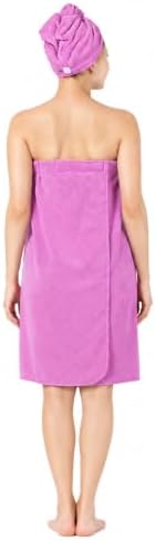 FakeFace Womens Bath Towel Dress Wrap Shower Spa Robe Hair Turban Cap Set - Image 3