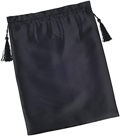 1 Piece 15.5x11.5inch Satin Wig Bags with Drawstring Tassel (Black-Blank) - Image 3