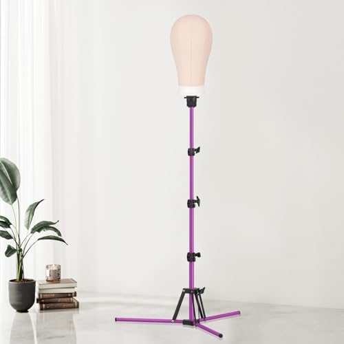 Mannequin Head Stand, Adjustable Wig Stand, Reinforced Metal Mannequin Head Stand for Cosmetology Hairdressing Training, Purple - Image 6