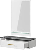 Wall Mount Salon Station with Mirror, Hair Styling Barber Station with 3 Alloy Hair Dryer Holders & 1 Drawer, Beauty Salon Spa Equipment Set for Hair Styling（White） by TTGIEET