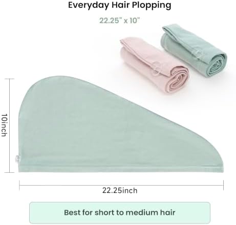 2 Pack T-Shirt Hair Plopping Towel for All Textures - Cotton Blend Water Absorption Turban with Secure Button - Moisture Gentle Styling and Setting Wrap - Sage & Pink - Image 2