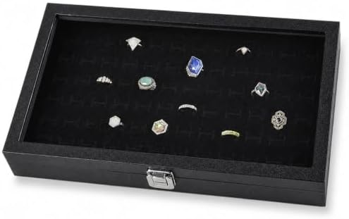 Huji Glass Top Ring Display Showcase With Velvet Insert Liner Jewelry Organizer (1, 72 Slot Case) by HUJI