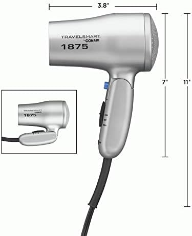 Conair 1875 Watt Compact Dual Voltage Travel Hair Dryer with Folding Handle, Grey (Pack of 4) - Image 2