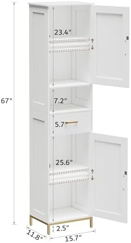 Homhedy 67" H Bathroom Storage Cabinet, Tall Bathroom Cabinet, White - Image 3
