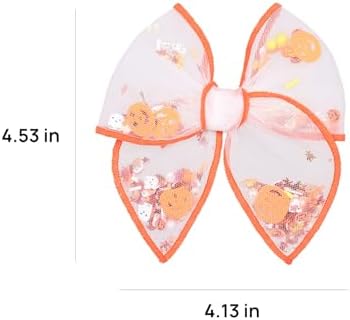 4" Halloween Shaker Bows Hair Clips for Girls Kids Orange Mesh Tulle Fable Hair Bow Ghost Pumpkin Alligator Hairpins Women Teen Toddler Dress Costume Decor Accessory 2pc Gift Set - Image 7