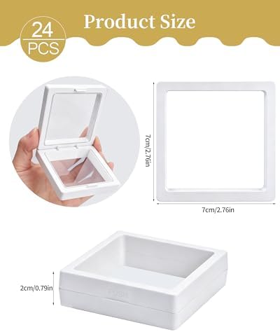 24 Pcs 3D Floating Frame Display Case 2.8 x 2.8 x 0.8 Inch White - Image 2