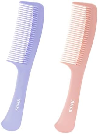 RHOS Medium Tooth Detangling Comb Set for Curly/Straight/Short/Thick Hair, Wet & Dry Use - Pink & Purple by RHOS