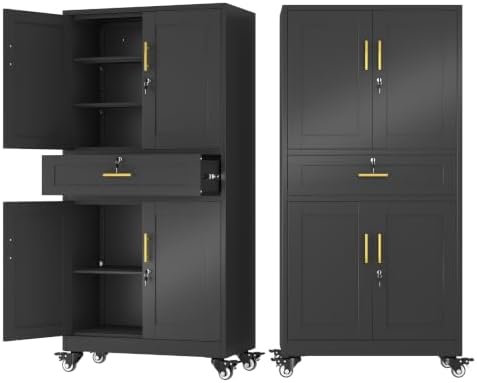 74" Metal Garage Storage Cabinet with Wheels and Locking Doors by AUEYTVR