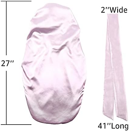 Extra Large Satin Bonnet Silky Sleep Cap for Women, Double-Layer Long Hair Bonnet with Tie Band for Braids/Curly/Long Hair - Lilac Purple - Image 3