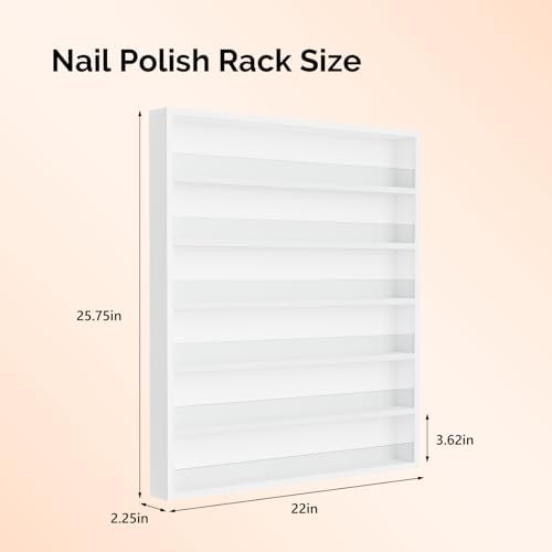 OmySalon Nail Polish Organizer Wall Mount - Holds 120+ Bottles with Acrylic Barrier, Salon Display Rack for Home Spa & Nail Studio - Assembly Required, Wooden Polish Storage (White, 6-Tier) - Image 4