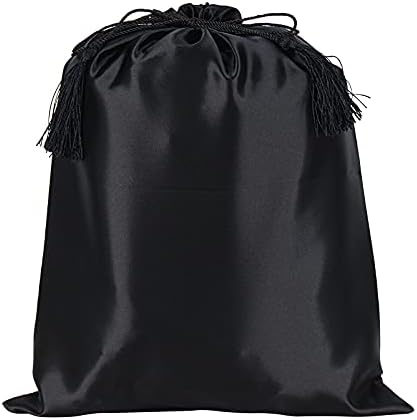 1 Piece 15.5x11.5inch Satin Wig Bags with Drawstring Tassel (Black-Blank) - Image 2