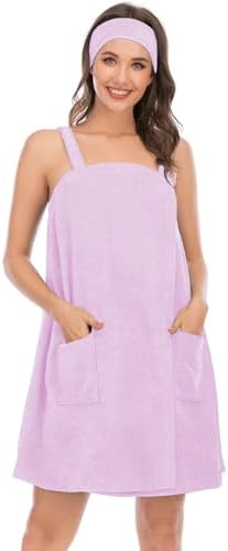 Veseacky Women Bath Wrap Towel for Womens Shower with Pocket Adjustable Spa Robe & Facial Headband by Veseacky