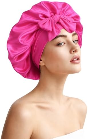 Silk Bonnet for Sleeping Satin Hair Bonnet Double Layer Adjustable Sleep Cap with Elastic Tie Band by BESTCHOICEFORYOU%EF%BC%81