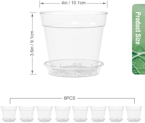WSMKSZ 4 Inch Clear Nursery Pots, 8 Pack Highly Transparent Plant Pots for Small Indoor Plants with Drainage Holes and Trays, Plastic Seedling Starter Planters for Flowers - Image 3