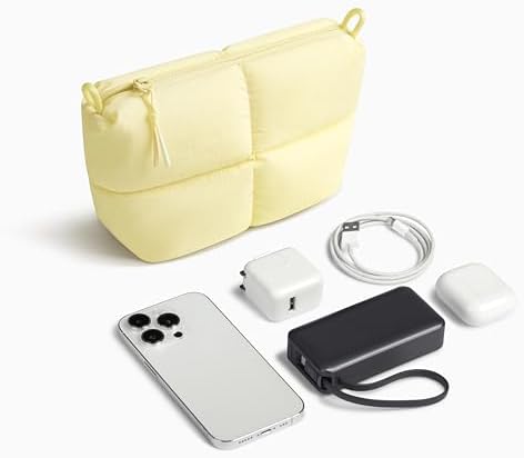 Comfyable Puffy Electronics Organizer Travel Case, Cute Tech Pouch for Women Men, Cable Storage Bag for Charger, Phone, Power Bank, Cord, Compact Tech Accessories Pouch, Butter Yellow - Image 6