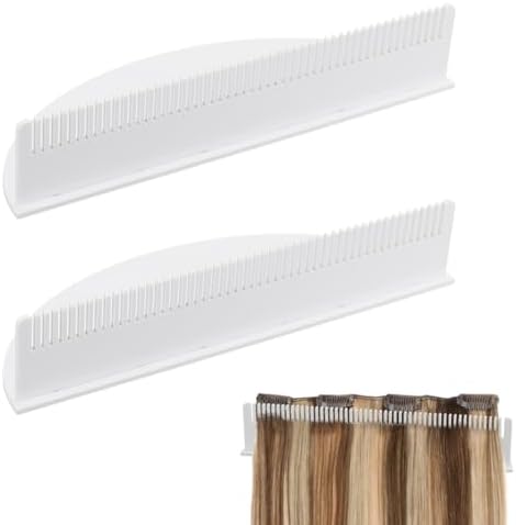 NBEADS 2 Sets Hair Extension Holder, Acrylic Hair Extensions Stand Organizer Hair Hanger Tool for Washing, Coloring, Styling, Blow-Drying of Weft, Clip-In, White, 9.8x3.5x2 Inch by NBEADS