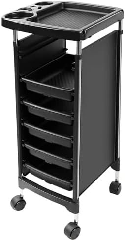 Salon Trolley Cart with Wheels & 5 Drawers, Salon Rolling Stations for Hair Stylist,Hairstylist for Beauty Tattoo Hairdressing Beauty Equipment, Black (T28-5DRAWER) by Roixeeds