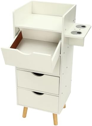 Salon Storage Cabinet with 2 Hair Dryer Holder, Barber Storage Cabinet Hair Stylist Station with 4 Drawers and Raised Table Legs for Beauty Spa Barber Shop (White) - Image 6