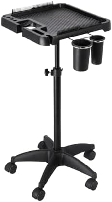 Salon Rolling Tray, Height Adjustable Tattoo Tray Rolling Cart, Storage Utility Trolley for Spa, Beauty Salon Service, Hairdresser Cart with Wheels, Black (Upgrade Black-Tray) by Roixeeds