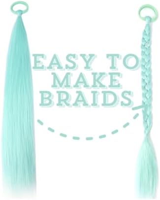 Mint Green Ponytail Extension for Girls and Women Synthetic Hair Pieces With Tinsel 20 inch Rave Crazy Days Hair Kids Accessories 2pcs/lot Christmas Halloween Festival Party Daily Using - Image 4