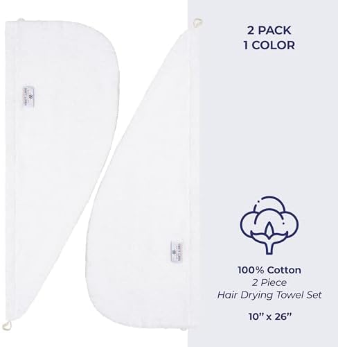 American Soft Linen 100% Cotton Hair Towels for Women, Head Towel Cap, Cotton Hair Turban Towel Wrap for Long Curly Anti Frizz Hair, Soft and Absorbent Cotton Hair Towels 2 Pack, White - Image 4