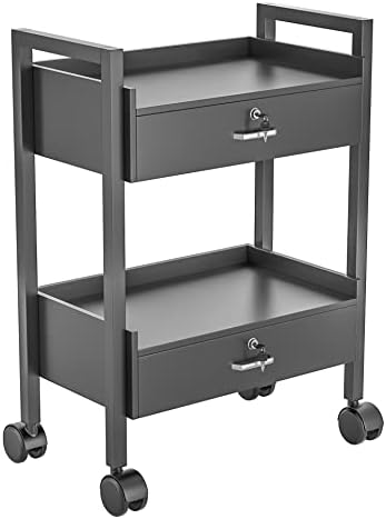 Salon Beauty Cabinet Cart Trolley 2-Layer Rolling Storage Drawer Organizer Wheels Lockable Tool Salon Station Barber Stylist Equipment Makeup Spa Cart (Black-2 Layer) - Image 2